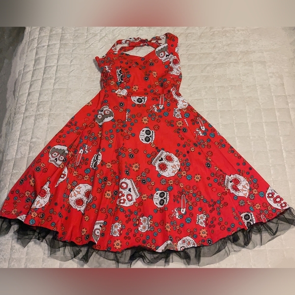 Oten Sugar Skull Rockabilly Pinup Dress Medium - Picture 2 of 15